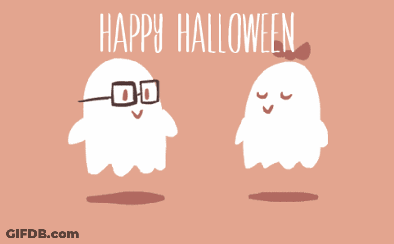 Funny Halloween Ghost Couple Kiss GIF
