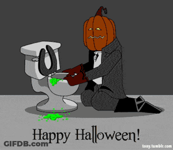 Funny Halloween Pumpkin Head Vomit GIF