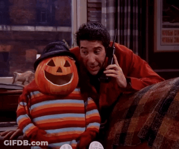 Funny Halloween Ross Geller Calling Pumpkin GIF