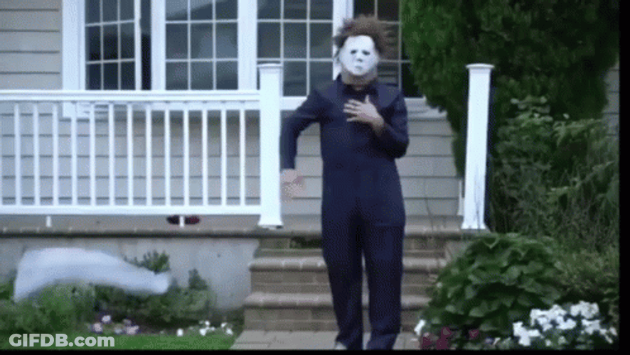 Funny Halloween Sassy Walk Grabs Knife GIF