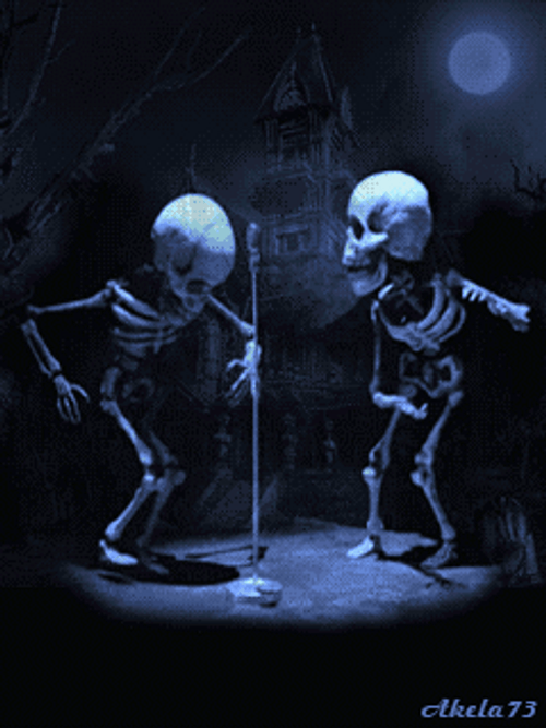 Funny Halloween Small Skeletons Dancing Vibing GIF