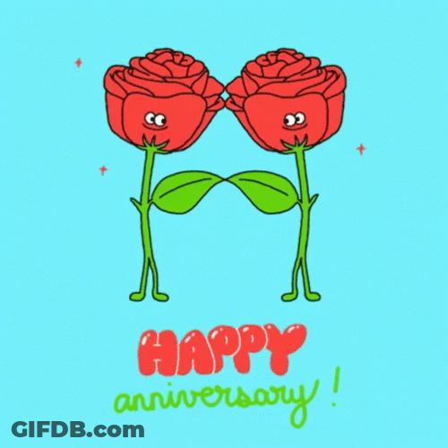 Funny Happy Anniversary Cartoon Roses GIF