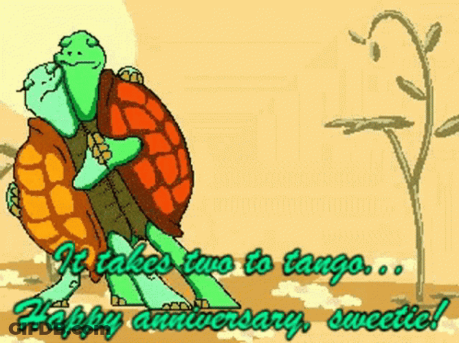 Funny Happy Anniversary Cartoon Turtle Dancing GIF