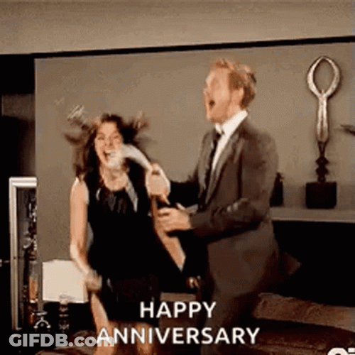 Funny Happy Anniversary Couple Jumping In Joy GIF