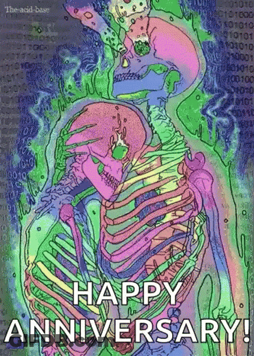 Funny Happy Anniversary Trippy Love Skeleton GIF