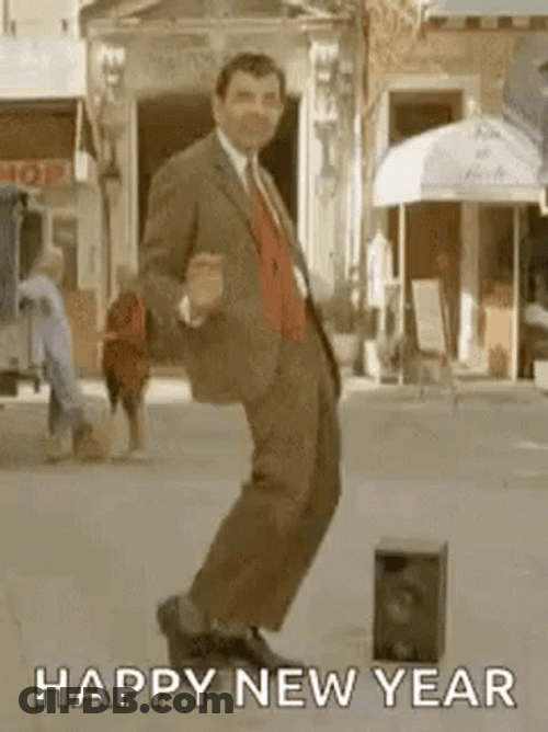 Funny Happy New Year Mister Bean Dance GIF