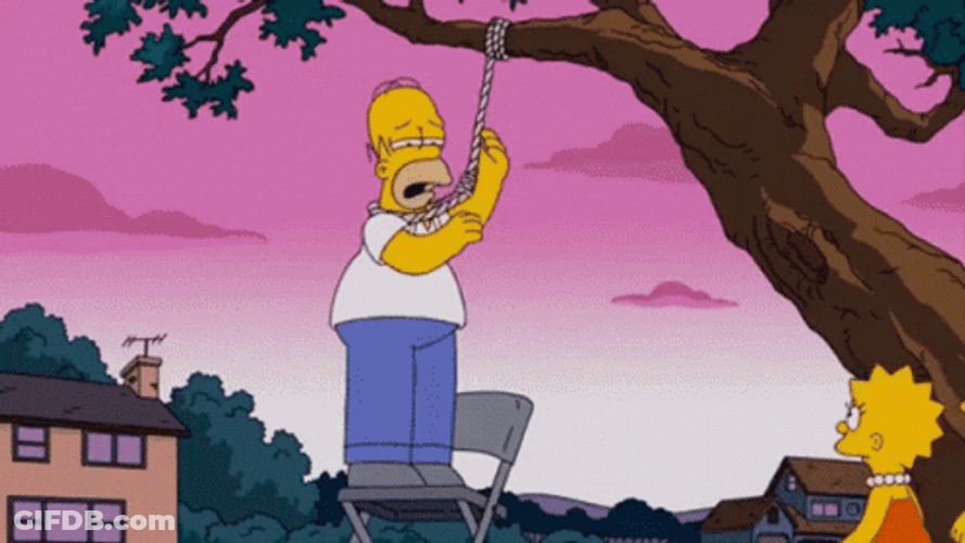 Funny Homer Noose Tied Tree Falling Down GIF