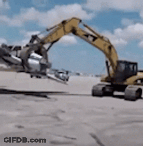Funny How Excavator Played With Plane GIF