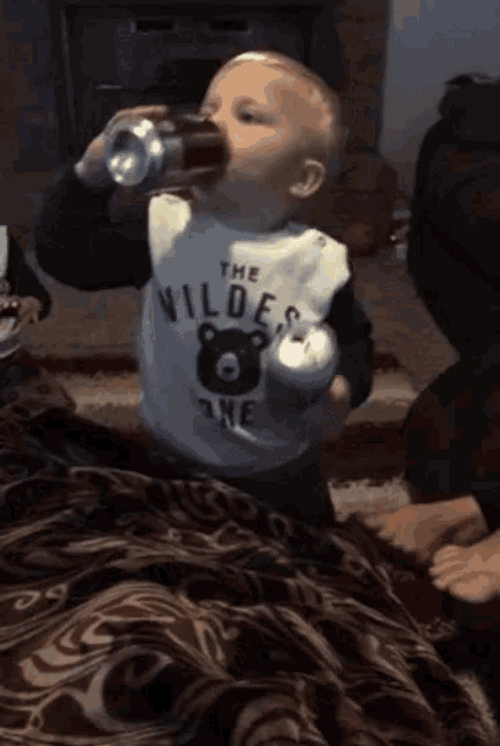 Funny Kid Drinking Beer GIF