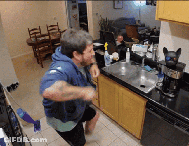 Funny Man Chicken Dance In Kitchen GIF