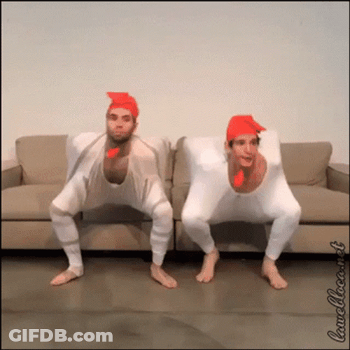 Funny Men Chicken Dance In Costume GIF