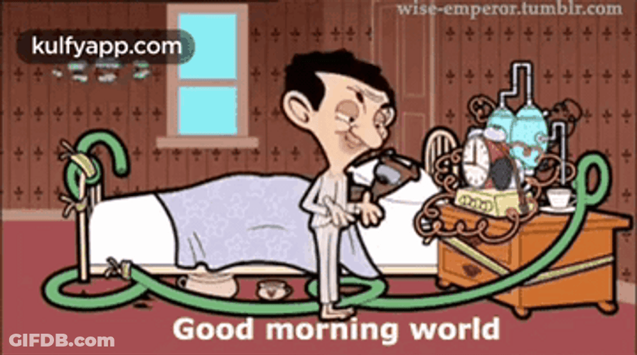 Funny Morning Mr Bean Stretching GIF