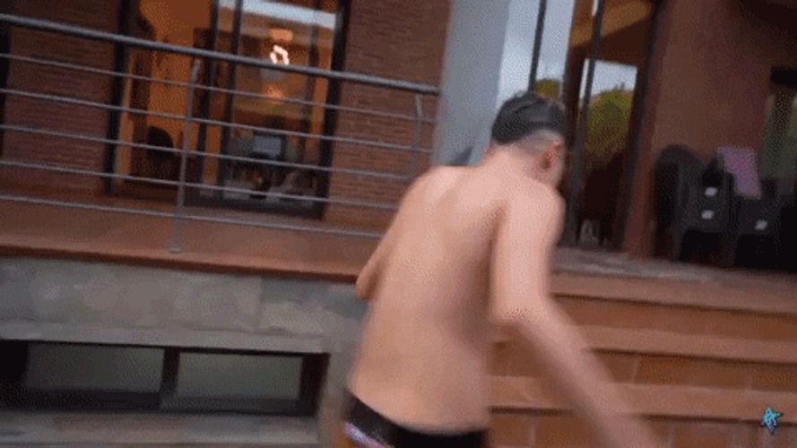 Funny Naked Man Stair Slide Fail GIF