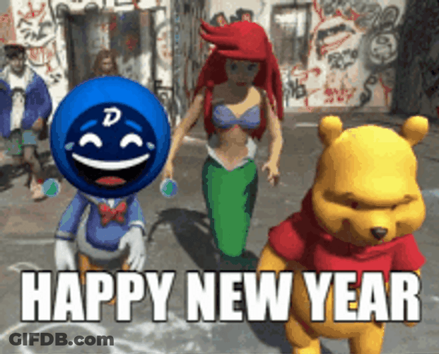 Funny New Year Dancing Cartoon Characters GIF