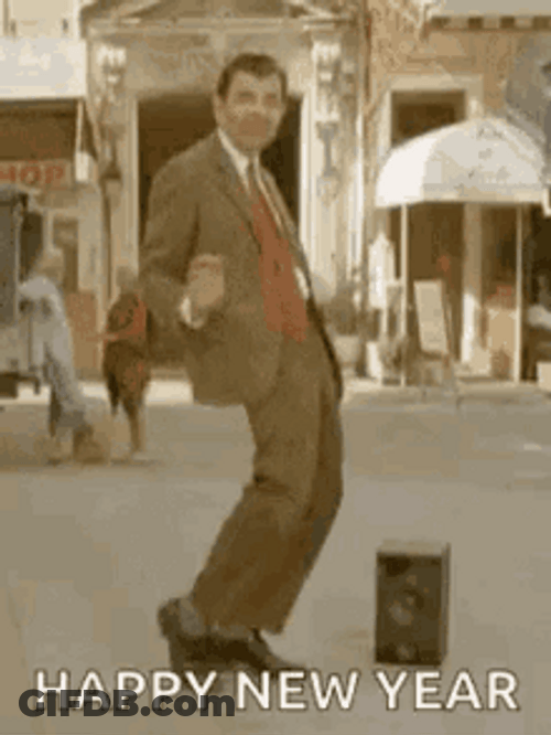 Funny New Year Dancing Mr. Bean GIF
