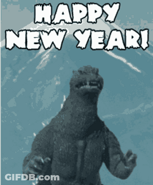 Funny New Year Godzilla And Mt. Everest GIF