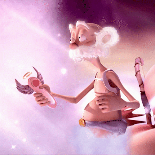 Funny Old Cupid Throwing Razor GIF