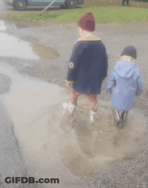 Funny Rain Two Kids GIF