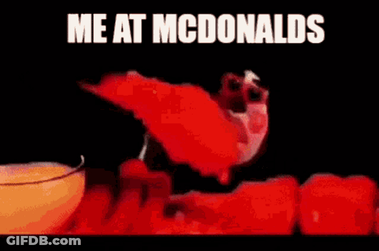 Funny Red Bird Puppet Me At Mcdonalds Meme GIF