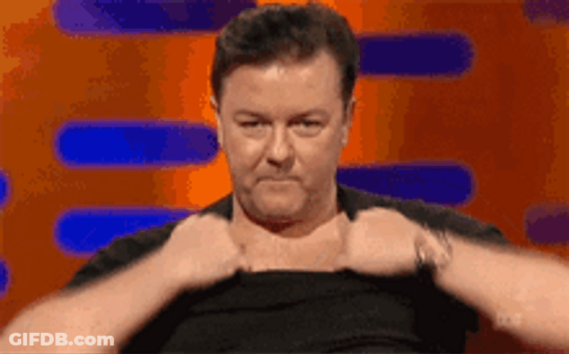 Funny Ricky Gervais Lick Own  Man Boobs GIF
