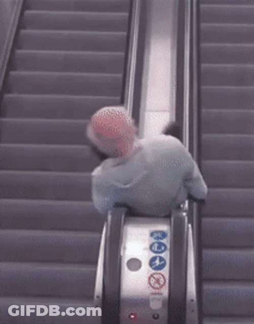 Funny Senile Old Man Spinning Escalator GIF