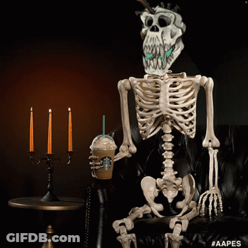 Funny Skeleton Drinking Starbucks GIF
