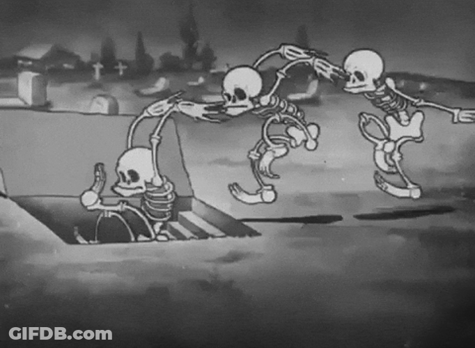Funny Skeleton Jumping Down Loop GIF