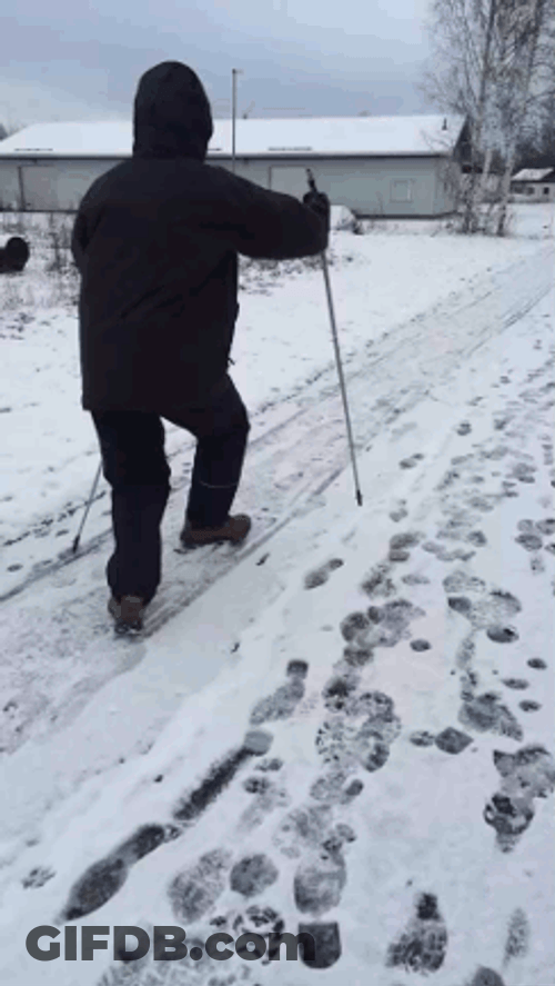Funny Skiing Footprints GIF