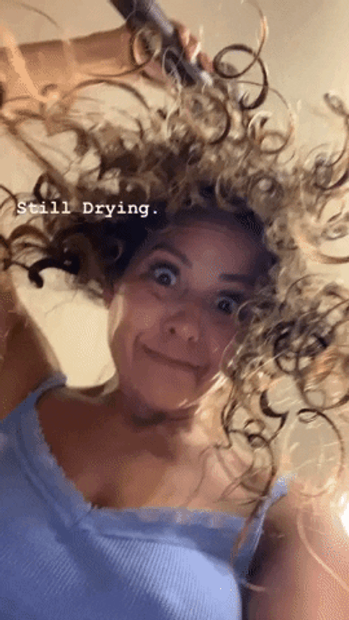 Funny Smile Girl Drying Curly Hair GIF
