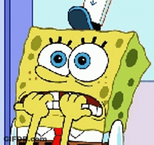 Funny SpongeBob Suspense Face Eating Hands GIF