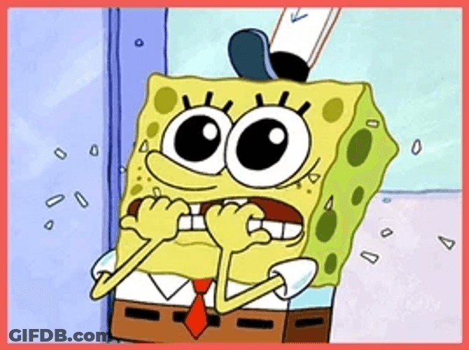 Funny Spongeboob Scared Lip Bite GIF