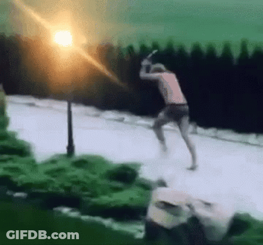 Funny Sprinting Man With Machine Gun In Undies GIF