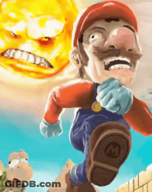 Funny Super Mario Running Away From Hot Sun GIF