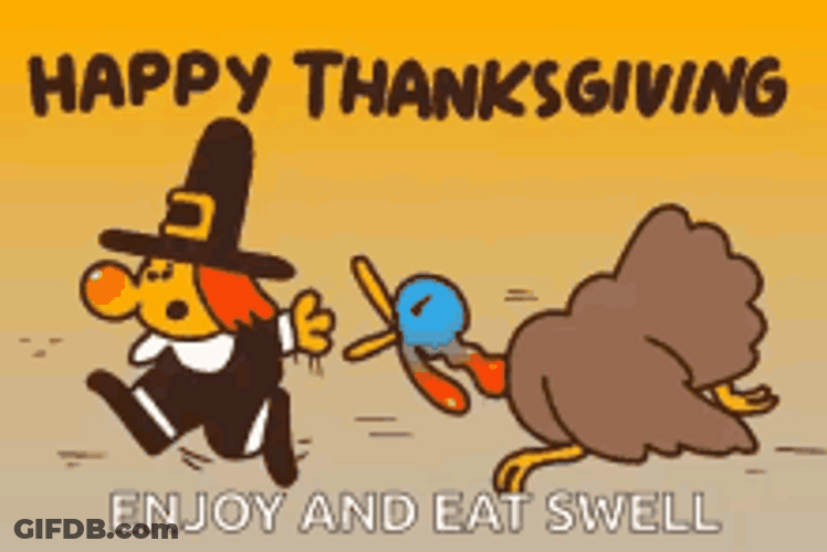 Funny Thanksgiving Turkey Chasing Witch Animation GIF