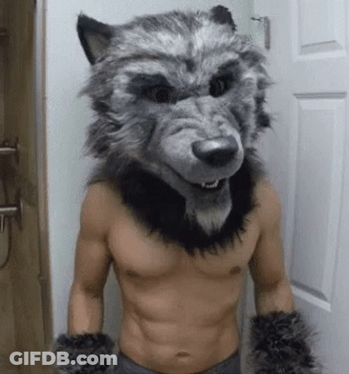 Funny Werewolf Head Halloween Costume GIF