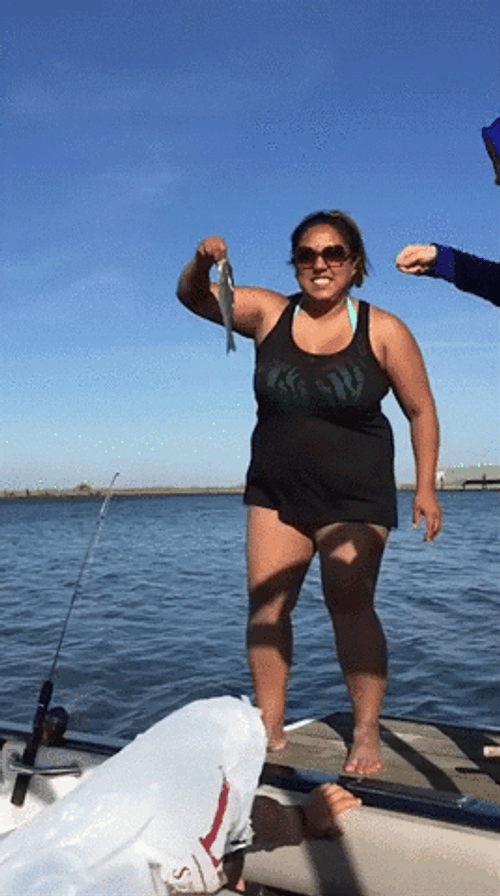 Funny Woman Fishing Fail GIF