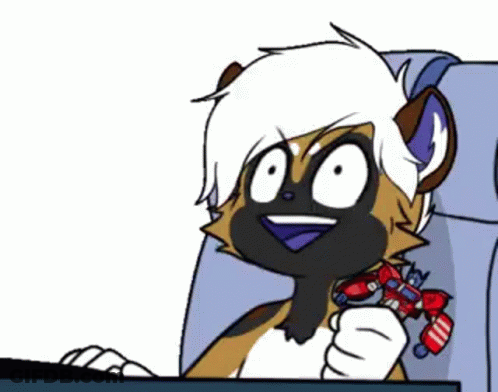 Furry Cartoon Character Holding Toy Plane GIF