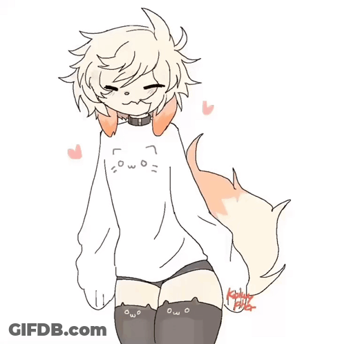 Furry Girl In White Sweater With Cat Face GIF