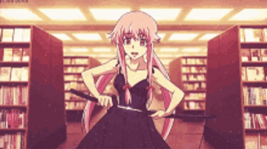 Future Diary Yuno Gasai Pull Out Sword Yandere GIF