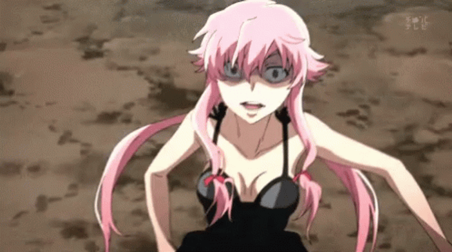 Future Diary Yuno Gasai Running Anime Sword GIF