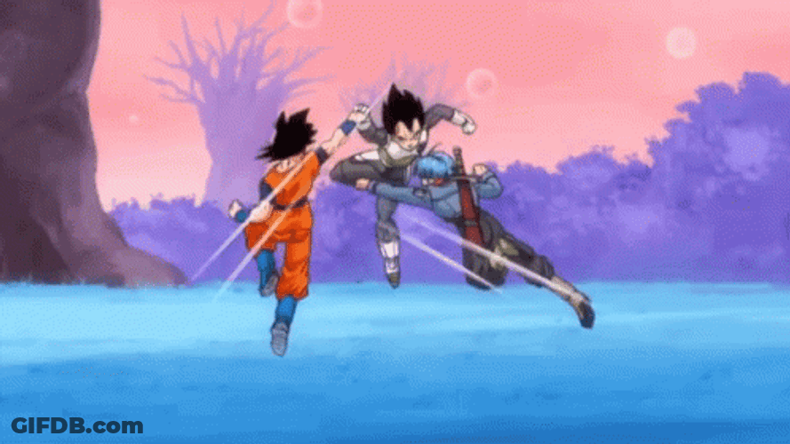 Future Gohan Can't Stop The Fight Between Goku Vegeta And Future Trunks GIF