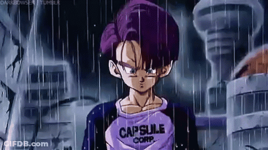 Future Trunks Waiting For Future Gohan While Raining GIF