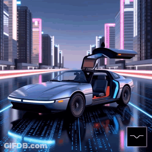 Futuristic Car Driving With Doors Open GIF