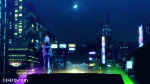 Futuristic City At Night With Tokyo Neon Sign GIF