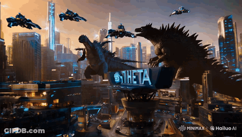 Futuristic City Scene With Sttheta Sign GIF