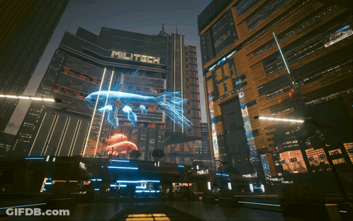 Futuristic City With Miltech Building GIF