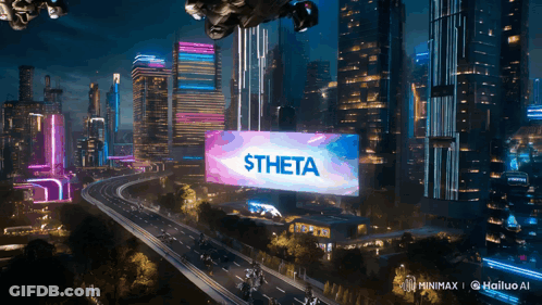 Futuristic City With Theta Billboard GIF