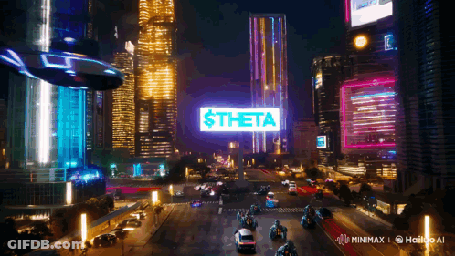 Futuristic City With Theta Sign GIF