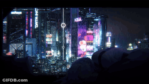Futuristic Cityscape With Terra Inc. Sign GIF