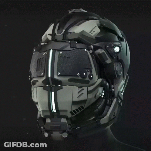 Futuristic Helmet With Yellow Face GIF